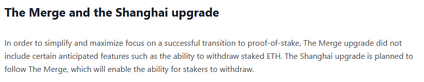 Ethereum website screen grab on Shanghai enbaling withdrawals