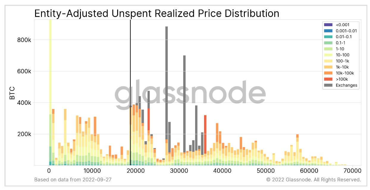 Entity Adjusted Unspent Realized Price Distribution