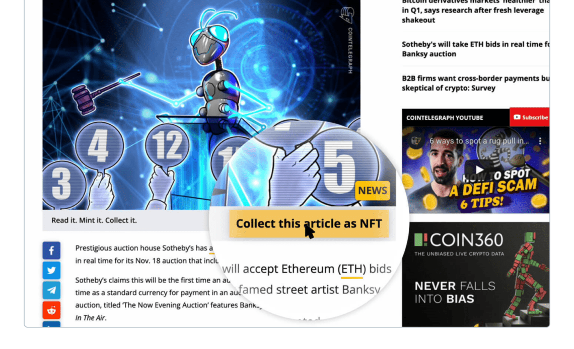 Turn Cointelegraph articles into NFTs — Early access for 500 readers