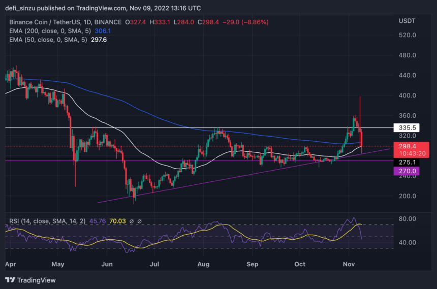 Binance Coin Holds Above $290 Amidst Crypto Purge; Are Bulls Still In Control?