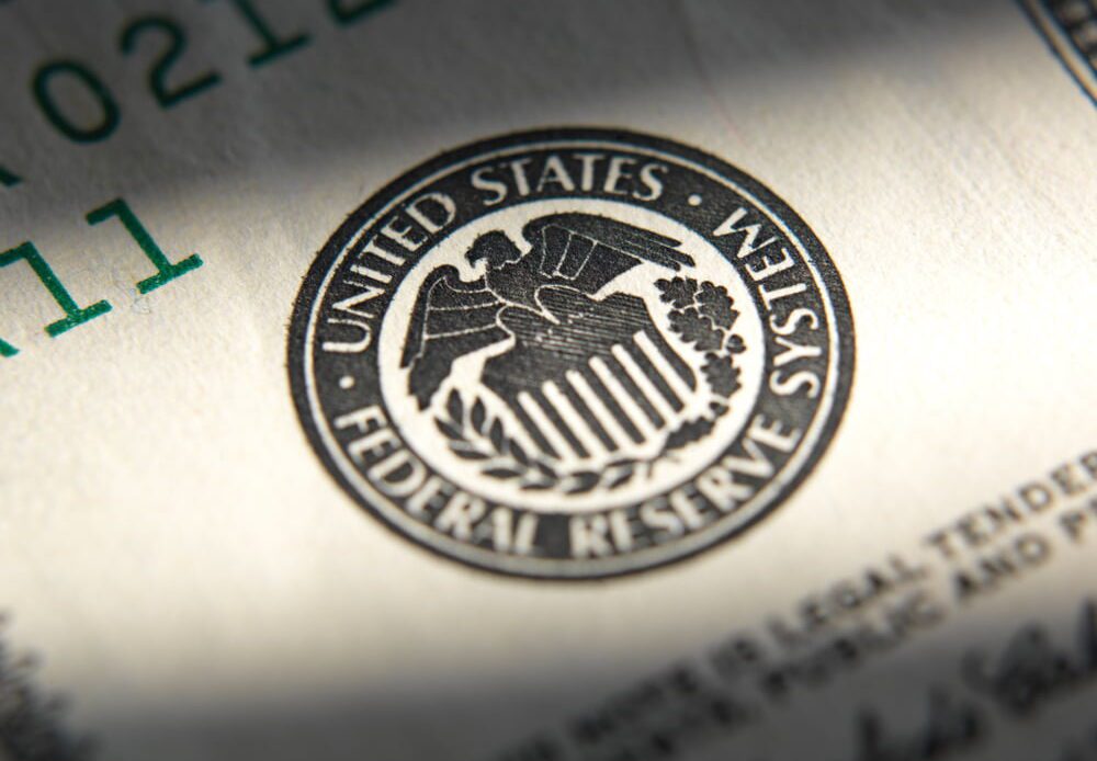 United States Federal Reserve System symbol. Bitcoin