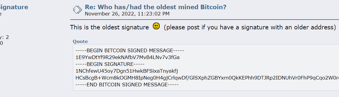 Mysterious Bitcoin miner shows off oldest signature dated Jan. 2009