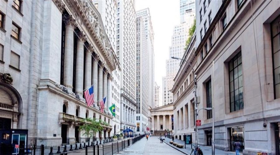 Wall Street and New York Stock Exchange in Downtown Manhattan, New York City, USA