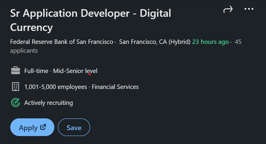 San Francisco federal bank eyes CBDC system development, reveals job posting