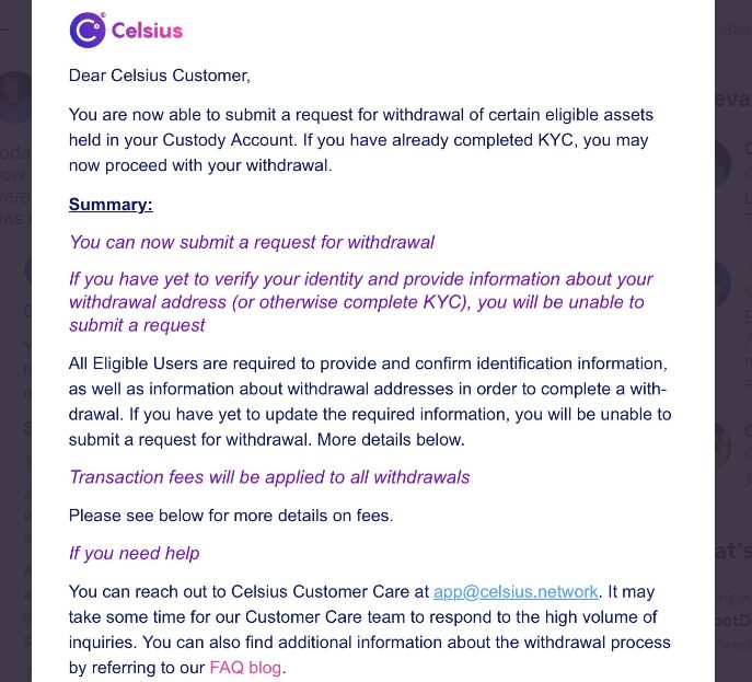 Celsius Custody customers finally begin withdrawals 263 days after freeze