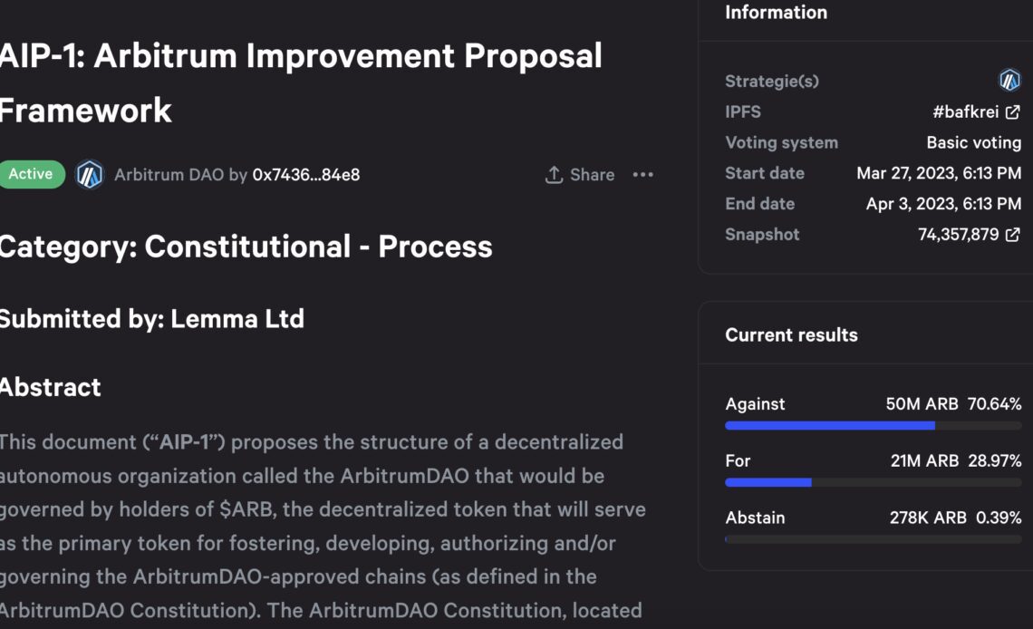 Arbitrum's first governance proposal sparks controversy with $1B at stake