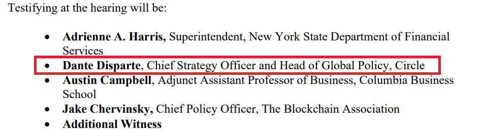 Circle exec to join US Congressional committee hearing on stablecoin payments, legislation