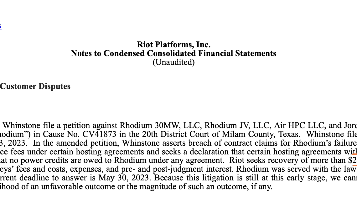 BTC miner Rhodium faces lawsuit over an alleged $26M in unpaid fees: Report