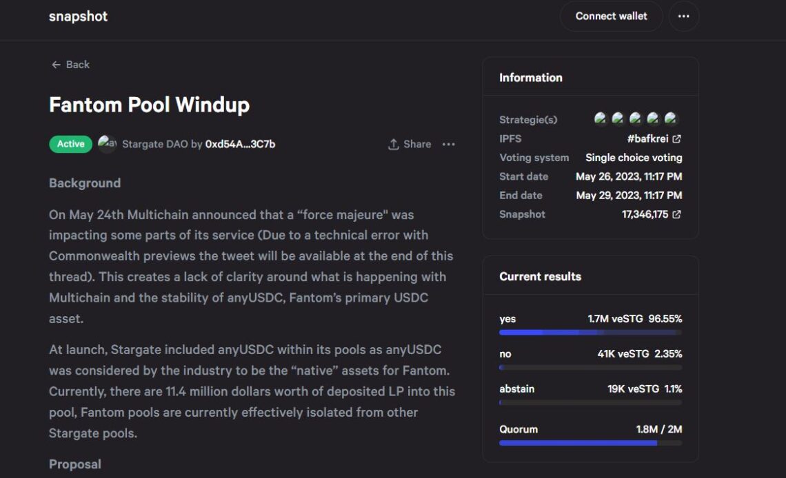 Stargate community proposes removal of Fantom USDC pool to mitigate risks