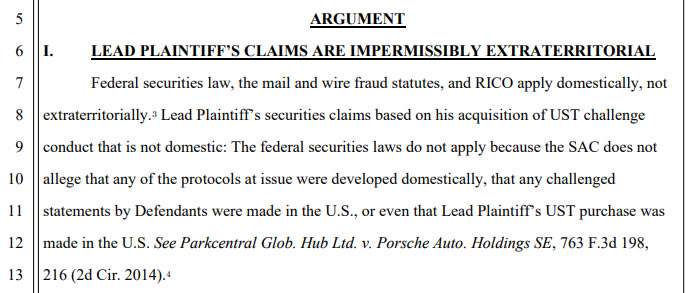 Terraform Labs seeks to dismiss class action arguing US laws don’t apply