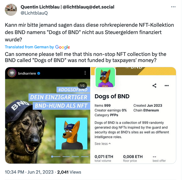 German intelligence service launches dog-themed NFTs to fetch cyber talent