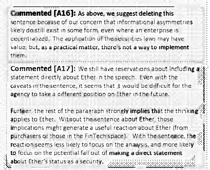 SEC concerned over ‘Ether is not a security’ statement