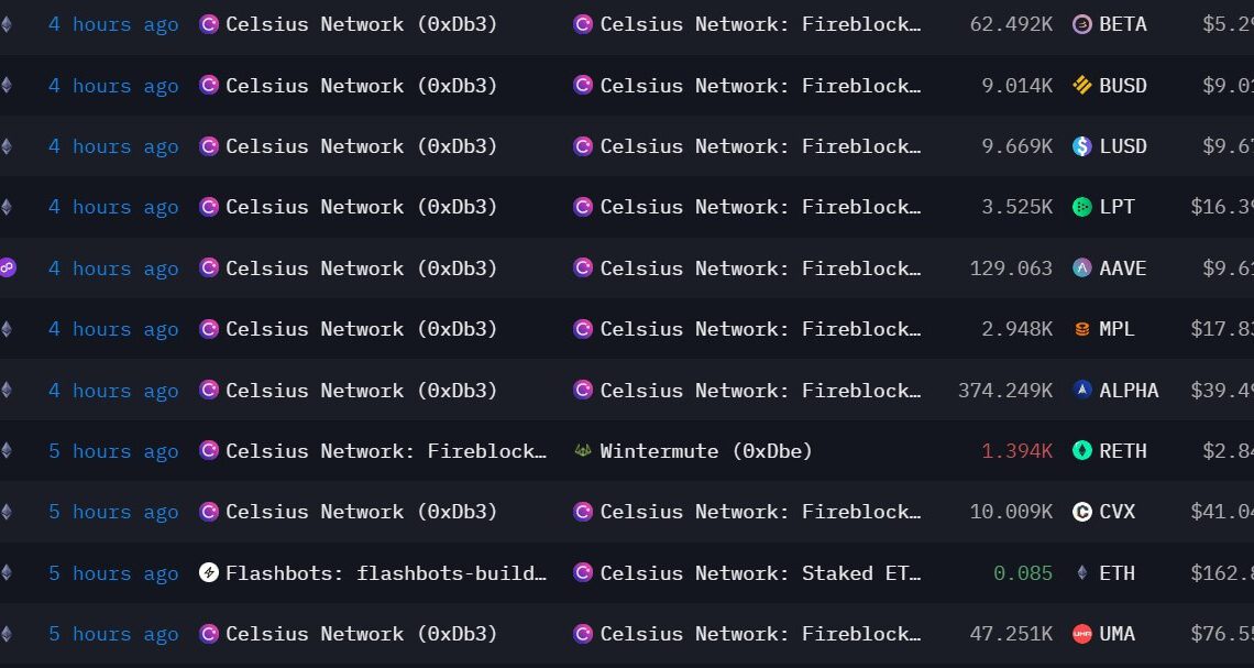 Celsius Altcoins Transactions