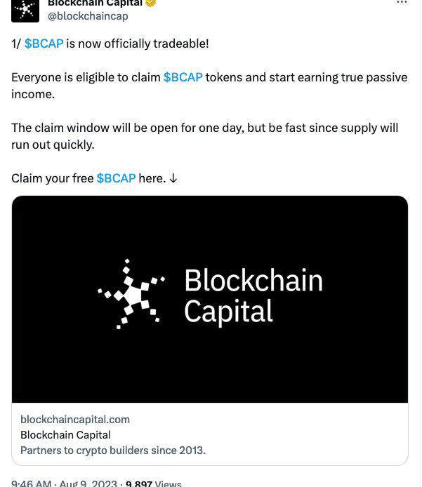 Blockchain Capital’s X account hacked promoting token claim scam