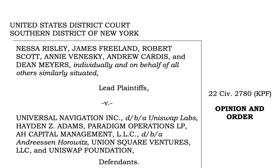 Judge dismisses class-action suit against Uniswap over token scam losses