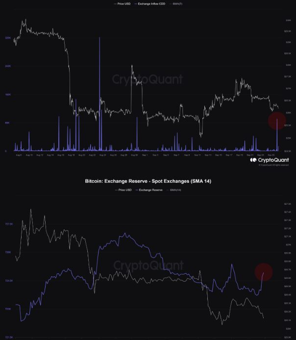 Bitcoin Exchange Inflow CDD & Exchange Reserve