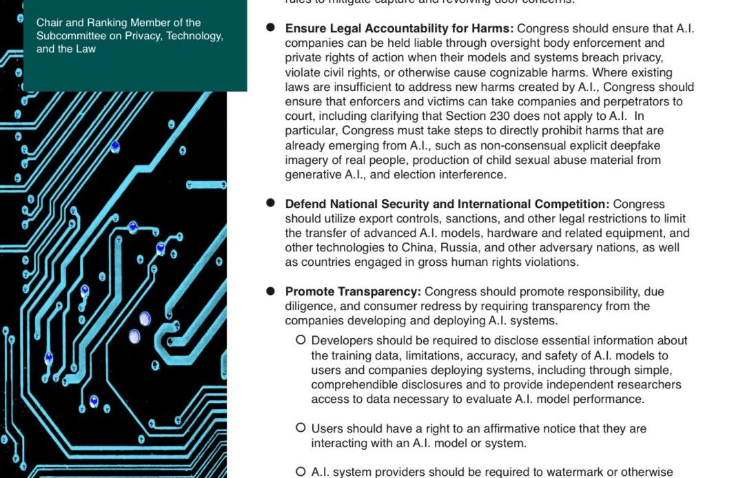 Senators unveil bipartisan blueprint for comprehensive AI regulation