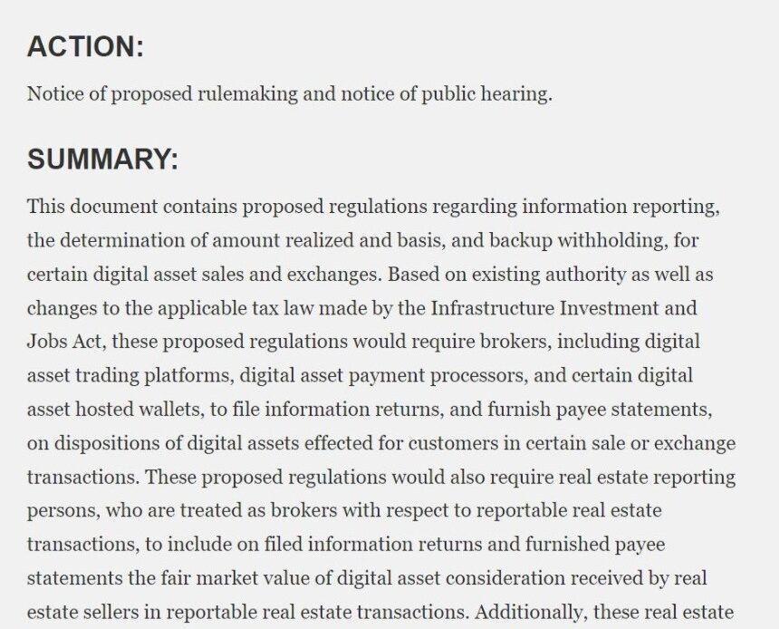 US Treasury, IRS propose cryptocurrency regulations for brokers