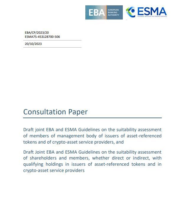 European Banking Authority, ESMA issue crypto entity suitability guidelines