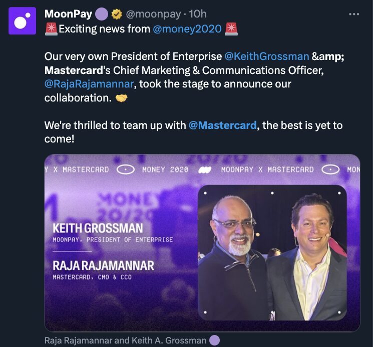 Mastercard partners with crypto payment firm MoonPay for Web3 services