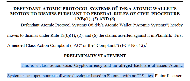 Atomic Wallet asks to toss suit over $100M hack saying it has ‘no US ties’