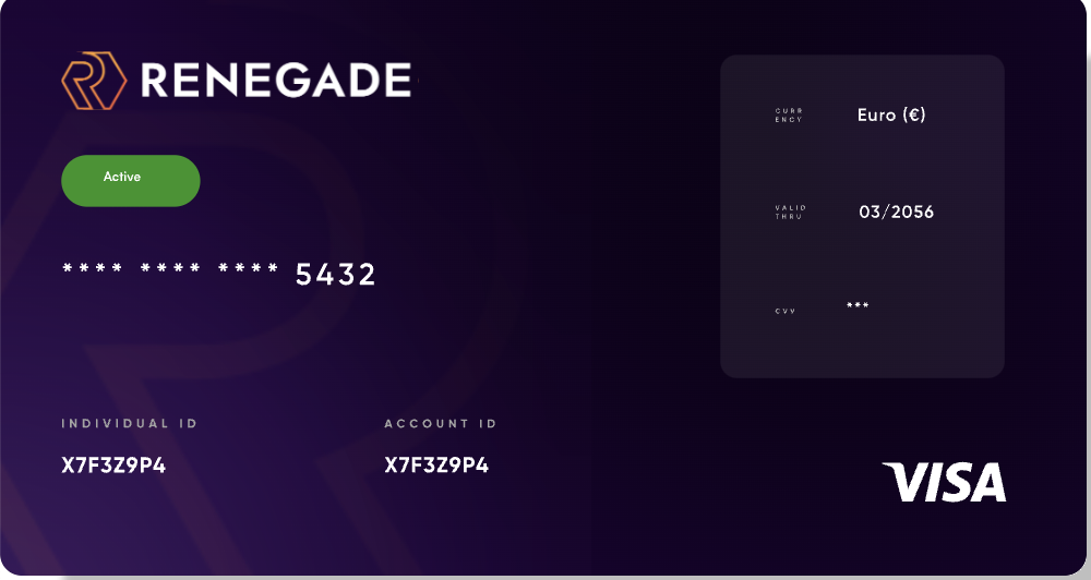 Renegade provides users with a Visa debit card, which can be used for crypto payments. Source: Renegade