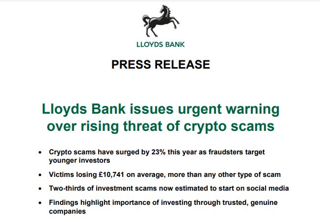 UK cryptocurrency scams jump 23%, young investors prime targets: Lloyds Bank