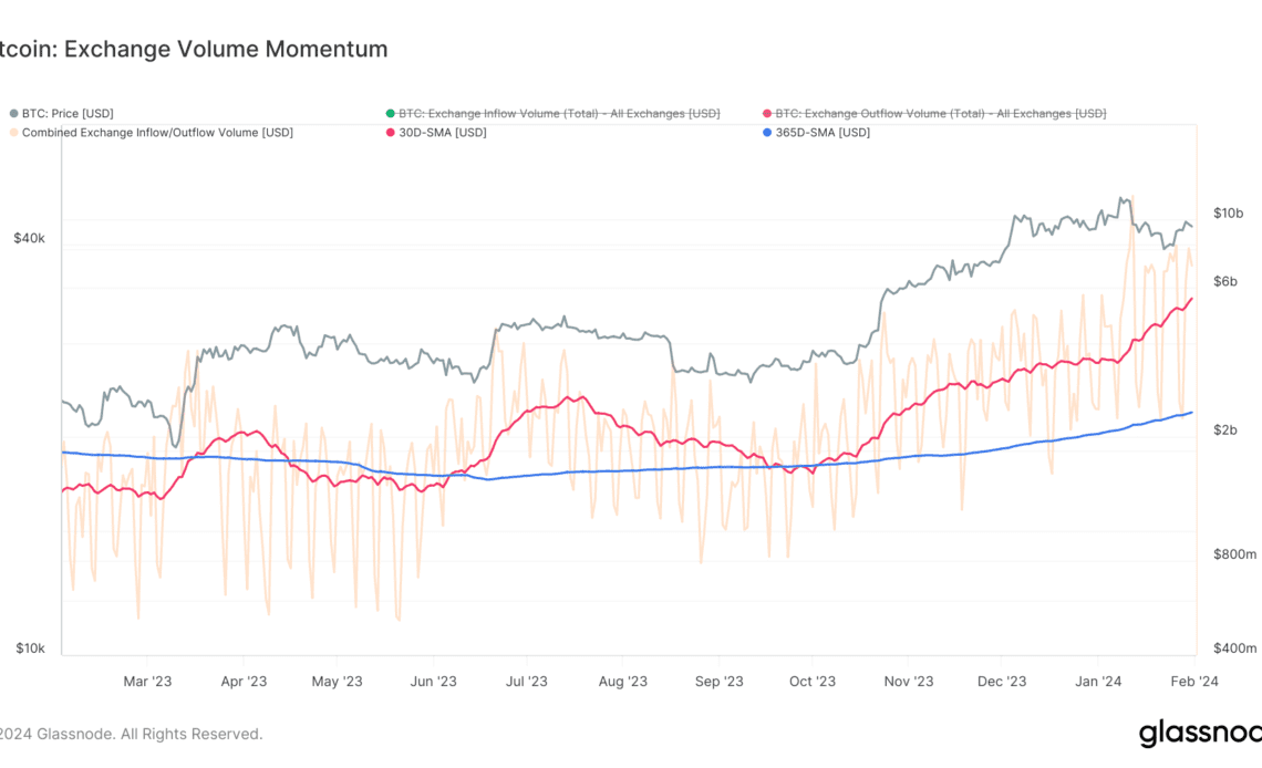 bitcoin exchange volume momentum 1y