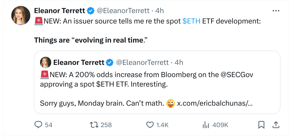 Ethereum (ETH) Price Soars As Bloomberg Analysts Increase ETF Approval Odds To 75%