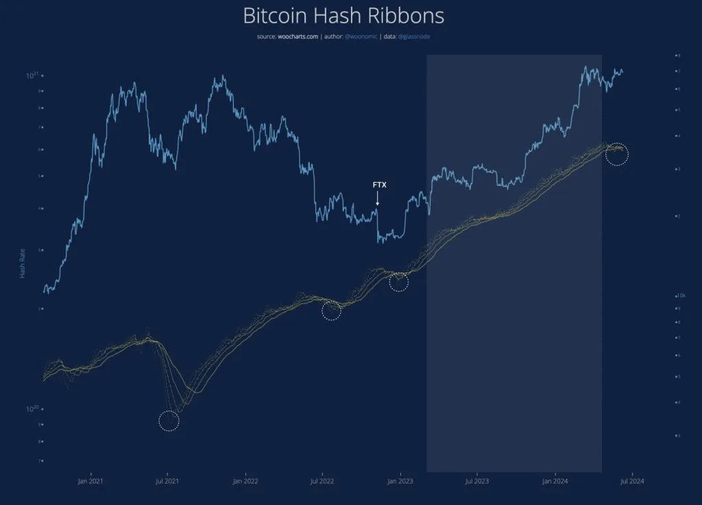 Bitcoin miner capitulation | Source: @woonomic via X