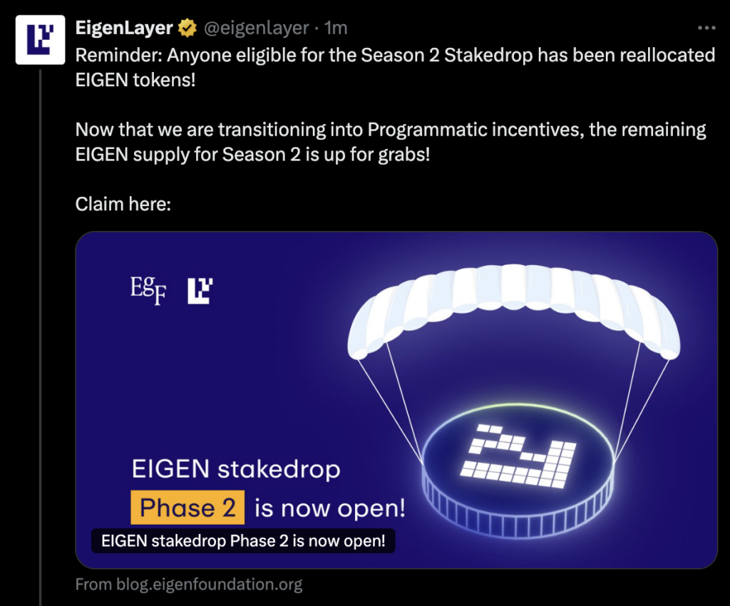 Eigenlayer scam post | Source: x.com